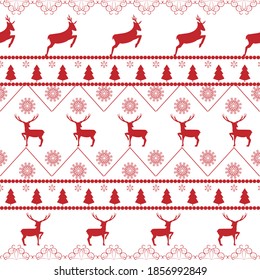 Deer and tree pattern for northern apparel. Fashion graphic background design. Horizontal ornament. Modern stylish abstract texture. Colorful template for prints textiles wrapping. Vector illustration