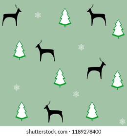 Deer and tree seamless pattern. Fashion graphic background design. Modern stylish abstract texture for holiday. Colorful template for prints, textiles, wrapping, wallpaper, etc. Vector illustration.