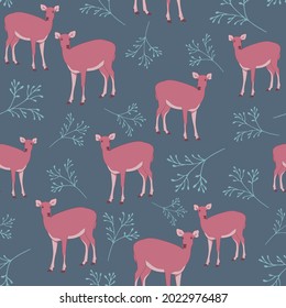 Deer and tree seamless vector pattern,christmas pattern