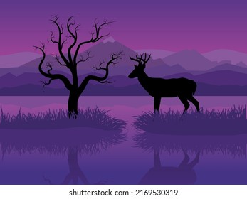 Deer and tree. Vector illustratiob