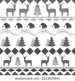 Hirsche und Bäume nahtlose Muster. Modegrafik-Hintergrund-Design. Horizontales Ornament. Moderne stylische abstrakte Textur. Monochrome Schablone für Drucke, Textilien, Verpackungen usw. Vektorgrafik
