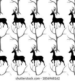 Deer and trees seamless pattern, vector illustration