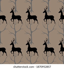 deer and trees, seamless pattern, vector illustration