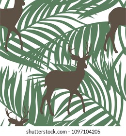 Deer and tropical leaves. Fashionable pattern