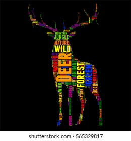 Deer Typography word cloud colorful Vector illustration
