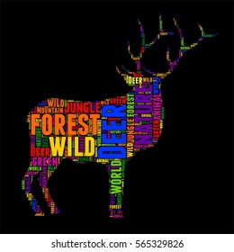 Deer Typography word cloud colorful Vector illustration