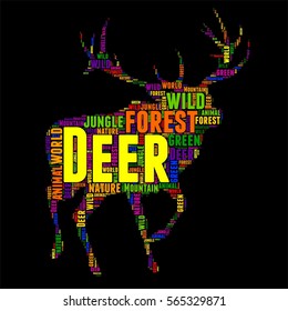 Deer Typography word cloud colorful Vector illustration