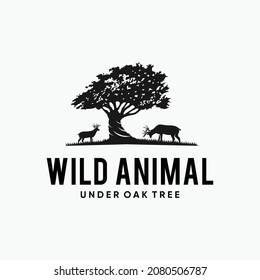 deer under oak tree logo deign inspirations