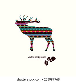 Deer vector badge. Oak branch.