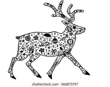 Deer vector of Christmas pattern . Deer Christmas picture . Deer schedule. Deer drawing .