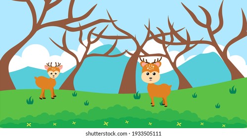 Deer Vector Cute Animals in Cartoon Style, Wild Animal, Designs for Baby clothes. Hand Drawn Characters