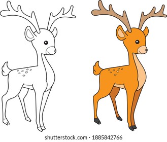 Deer vector drawing animal vector drawing, cartoon vector, line art and color