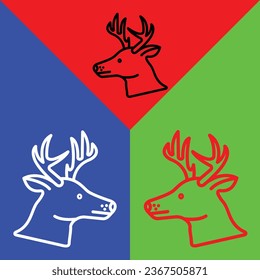 Deer Vector Icon, Lineal style icon, from Animal Head icons collection, isolated on Red, Blue and Green Background.