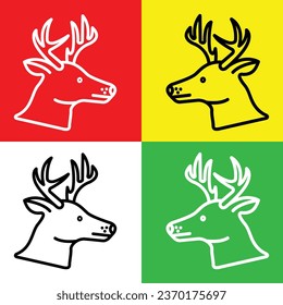 Deer Vector Icon, Lineal style icon, from Animal Head icons collection, isolated on Red, Yellow, White and Green Background.