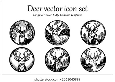 Deer vector icon set, silhouette style, illustration white background.