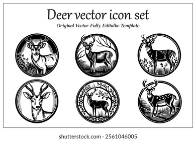 Deer vector icon set, silhouette style, illustration white background.