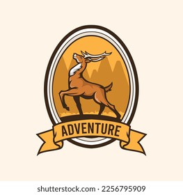Deer vector illustration with adventure badge logo