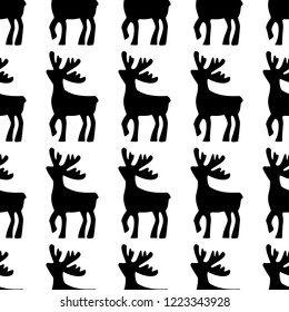 deer vector illustration. Deer black silhouette icon on white background. Seamless deer pattern.