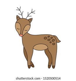 Deer vector illustration. Cute hand drawn outlined forest deer animal. Isolated graphic icon, cartoon character.