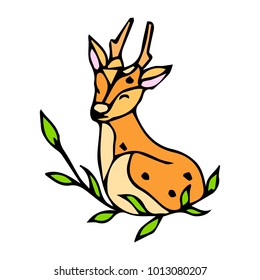Deer vector illustration. Doodle style. Design, print, logo, decor, textile, paper.