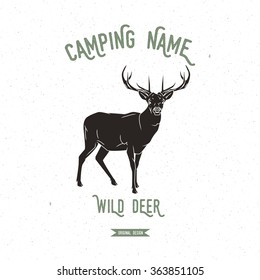 Deer vector illustration. European animals silhouettes vintage. Camping logo design.