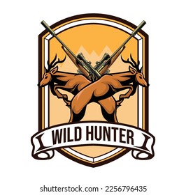 Deer vector illustration with hunter badge logo