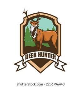 Deer vector illustration with hunter badge logo