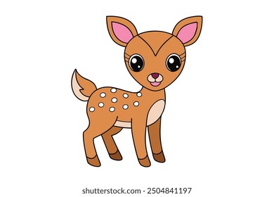 Deer Vector Illustration Linocut Kawaii Cartoon Clipart Line Art Design