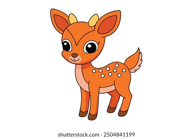 Deer Vector Illustration Linocut Kawaii Cartoon Clipart Line Art Design