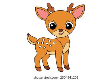 Deer Vector Illustration Linocut Kawaii Cartoon Clipart Line Art Design