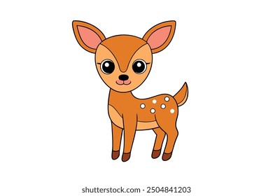 Deer Vector Illustration Linocut Kawaii Cartoon Clipart Line Art Design