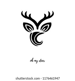Deer vector illustration as logo, badge, patch. Deer for invitation, birthday, greetings, party, Merry Christmas motive.