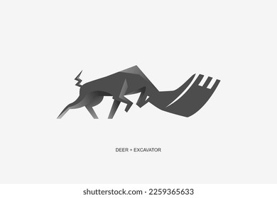 deer vector illustration logo with powerful and modern excavator head