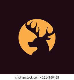 Deer vector logo design wild animal with horns quality stylish, modern illustrations in the style of a graphic sign art. Brown and Yellow in Negative Space Deer Logo