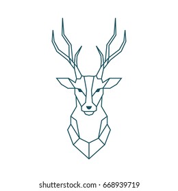 Deer vector logo template. Poster. Print. Elk. Emblem and Design Element. Flat Style. Thin Line Art. Modern Logo. Geometric polygonal design.