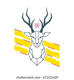 Deer vector logo template. Poster. Print. Elk. Emblem and Design Element. Flat Style. Thin Line Art. Modern concept. Geometric polygonal design.
