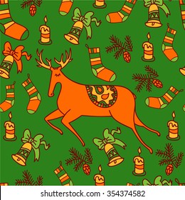 deer vector seamless pattern candle new year christmas sock branch