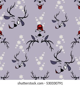 Deer vector seamless pattern illustration. Reindeer head. Christmas Design. Winter design with animals.
