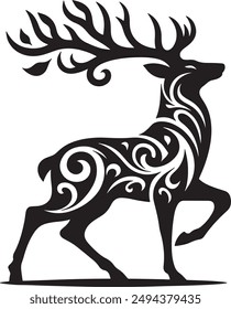 Deer vector silhouette in black and white, perfect for various design projects. This free illustration captures the grace and beauty of wildlife in a minimalist style