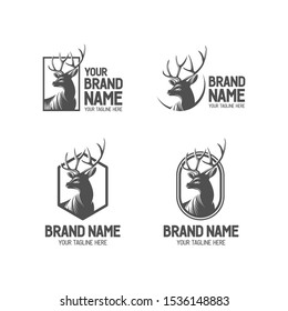Deer vintage logo collection. Antler badge illustration. Set of bucks head plaque. Deer antlers shilhouette set. Vintage wildlife logo. Deer head logo collection. Eps10.