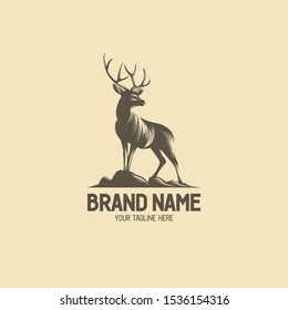 Deer vintage logo collection. Antler badge illustration. Standing buck logo. Deer antlers shilhouette. Vintage wildlife logo. Deer on hills illustration. Eps10.