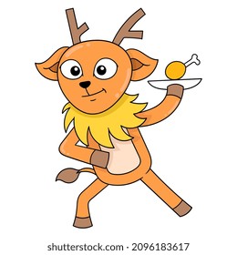 deer waiters are bringing food to serve, vector illustration art. doodle icon image kawaii.