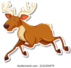 Deer walking cartoon character sticker illustration