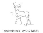 A deer walking leisurely. Deer one-line drawing