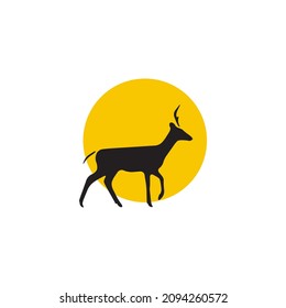 deer walking with sunset logo icon vector graphic design illustration idea
