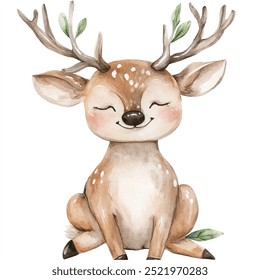 Deer watercolor clipart isolated white background 