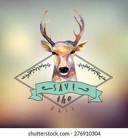 Deer watercolor. Save the date. eps 10 Wedding  illustration