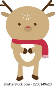 Deer wearing red scarf vector isolated on white