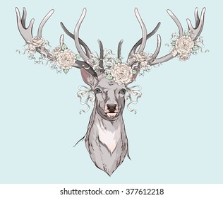 deer with wedding decorations on it's horns