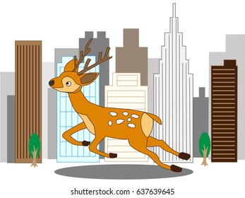 The deer which appears in the building street.